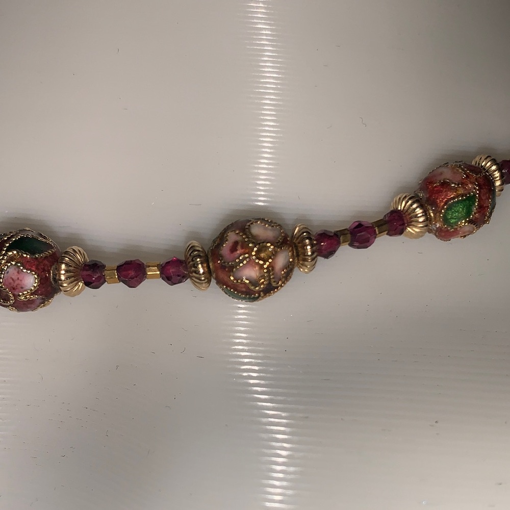 Gold-Tone Pink Cloisonné Bead Necklace - Picture 3 of 6